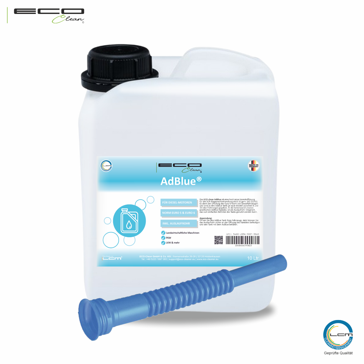 Eco-Clean by LcM®, ECO-Clean® AdBlue® im 10 Liter Kanister mit  integriertem Auslaufrohr